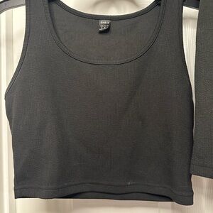 SHEIN Gray Sleeveless Fitted Crop Tank Top with shorts set